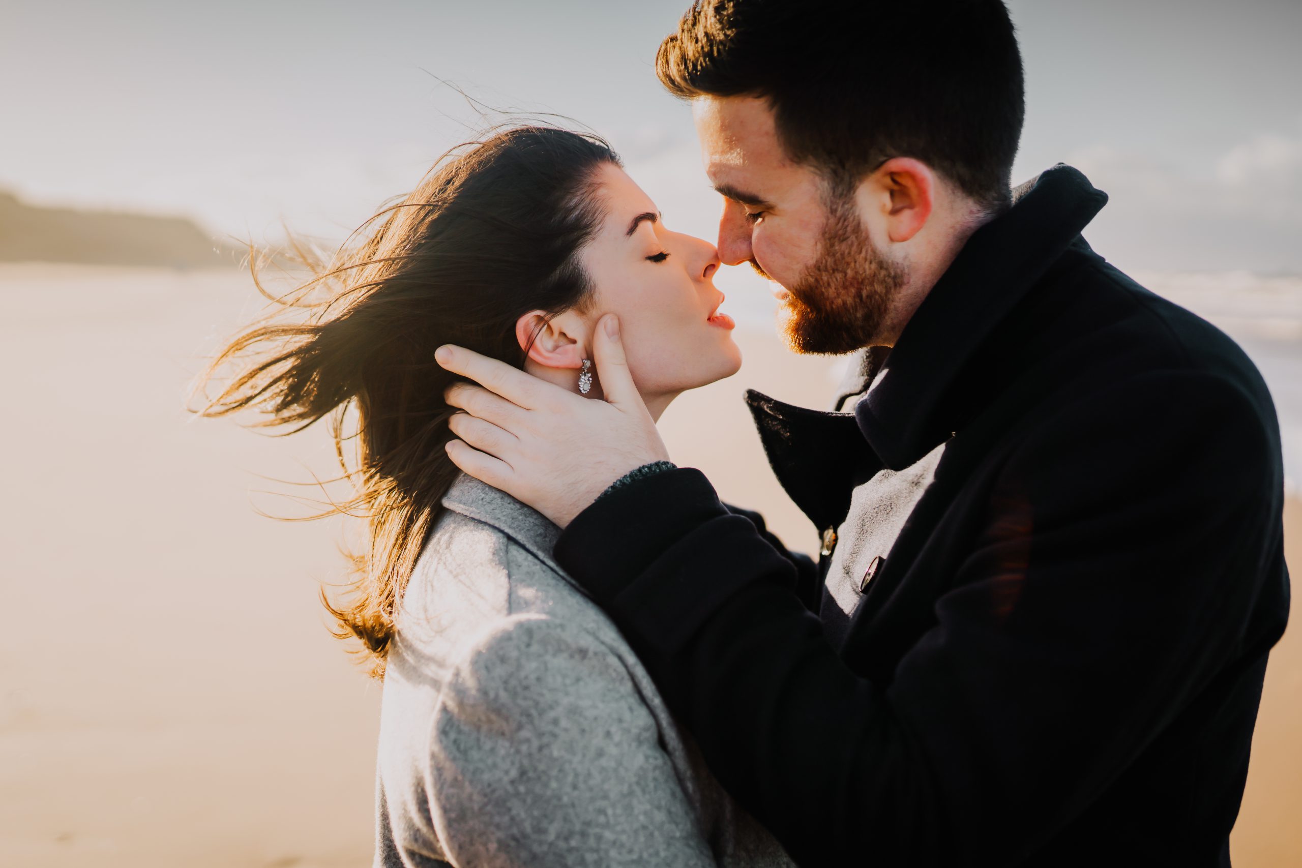 A winter beach couple shoot on Formby Beach
